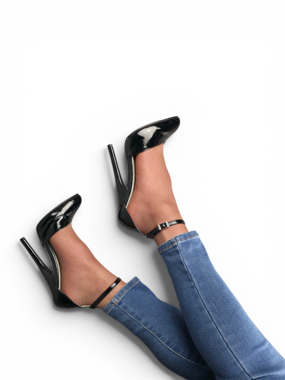 Women's Black Patent Ankle-Strap Stiletto Pumps - Picture 6 of 6